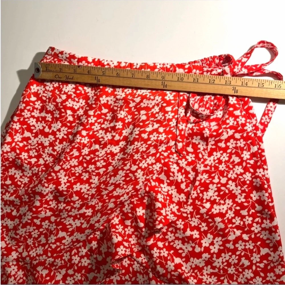 J.Crew Mercantile Floral Ruffle Tie‎ Waist Faux Wrap Mini Skirt Orange Women’s S